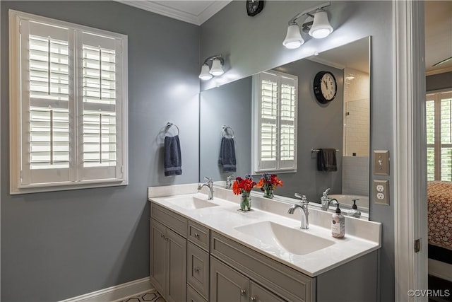2449 Gold Leaf Cir, Henrico, VA 23233 - bathroom featuring double vanity and ornamental molding