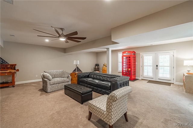 2449 Gold Leaf Cir, Henrico, VA 23233 - living room with carpet floors, ceiling fan, french doors, and recessed lighting