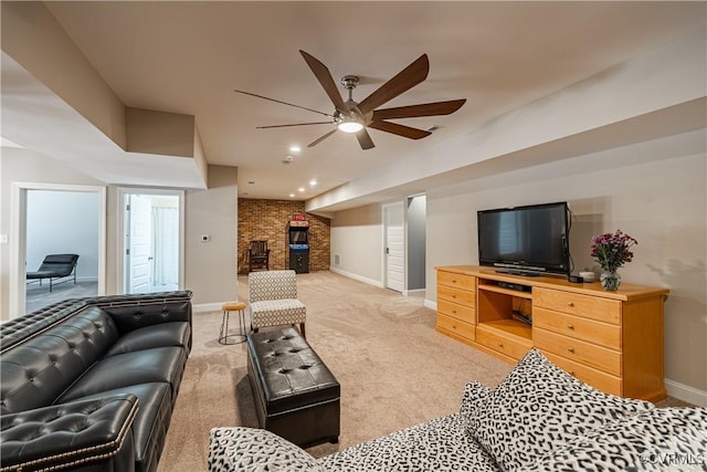 2449 Gold Leaf Cir, Henrico, VA 23233 - living area featuring ceiling fan, light colored carpet, and recessed lighting