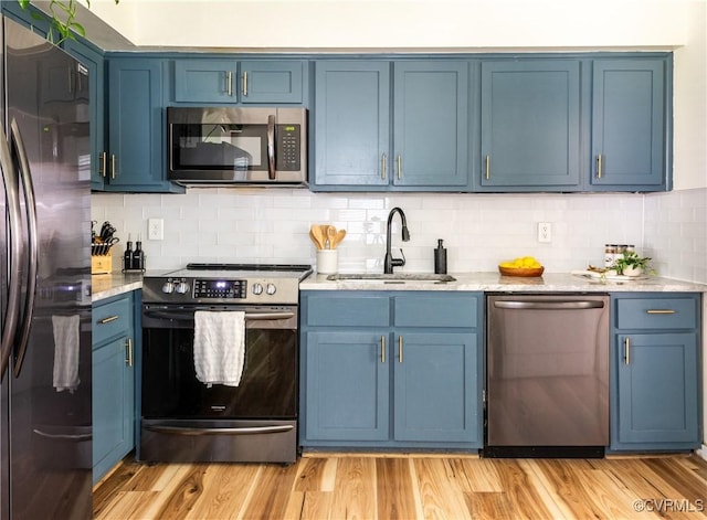 3712 Moody Ave, Richmond, VA 23225 - kitchen featuring appliances with stainless steel finishes and blue cabinetry