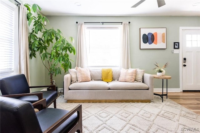 3712 Moody Ave, Richmond, VA 23225 - living area with wood finished floors and ceiling fan