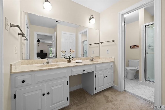 14230 Netherfield Dr, Midlothian, VA 23113 - ensuite bathroom featuring double vanity, ceiling fan, and a stall shower