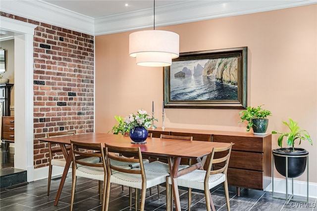 5005 Caledonia Rd, Richmond, VA 23225 - dining room featuring crown molding and brick wall
