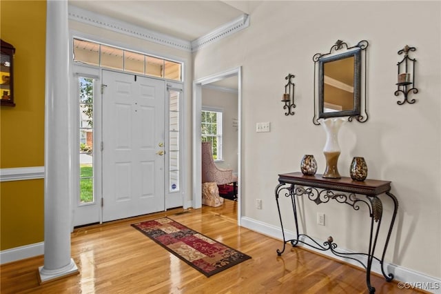 301 Enon Oaks Ln, Chesterfield, VA 23836 - entryway with wood finished floors, ornate columns, and crown molding