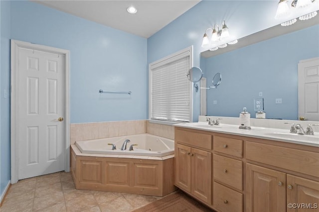 301 Enon Oaks Ln, Chesterfield, VA 23836 - full bathroom with double vanity, a garden tub, and tile patterned flooring