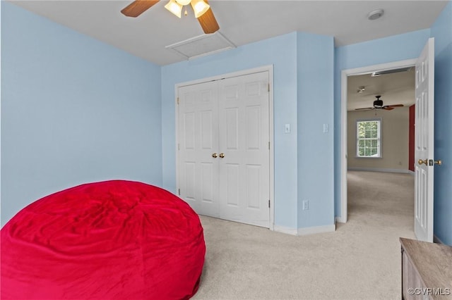 301 Enon Oaks Ln, Chesterfield, VA 23836 - sitting room featuring a ceiling fan, carpet floors, and attic access