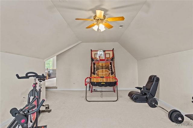 301 Enon Oaks Ln, Chesterfield, VA 23836 - exercise room with carpet, a ceiling fan, and lofted ceiling