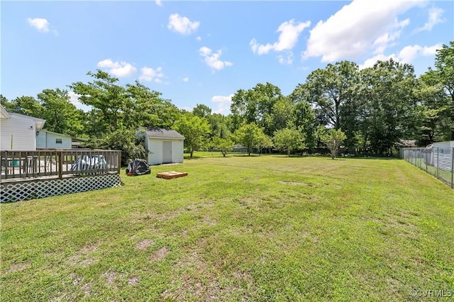 503 S Holly Ave, Henrico, VA 23075 - view of yard with a storage shed, a deck, and view of wooded area