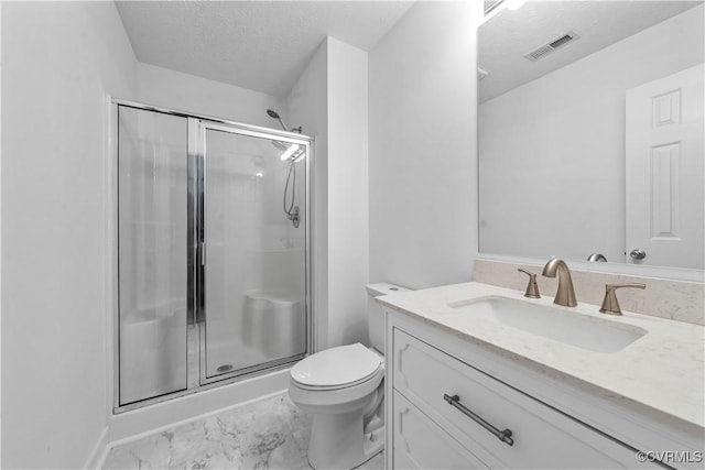 503 S Holly Ave, Henrico, VA 23075 - full bath featuring vanity, a stall shower, marble finish floors, and a textured ceiling
