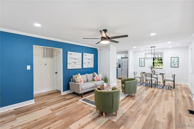 5318 Pine Hill Rd, Sutherland, VA 23885 - living area with light wood-style floors, recessed lighting, a ceiling fan, and a chandelier