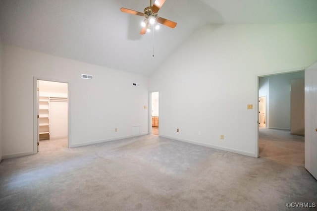 12931 River Hills Dr, Richmond, VA 23111 - unfurnished bedroom with high vaulted ceiling, a spacious closet, carpet floors, and ceiling fan