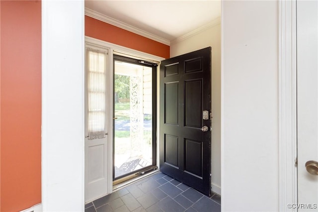 9201 Claymont Dr, Henrico, VA 23229 - foyer entrance featuring dark tile patterned flooring and crown molding