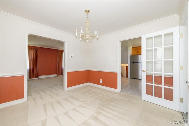 9201 Claymont Dr, Henrico, VA 23229 - empty room featuring a chandelier, crown molding, and light colored carpet