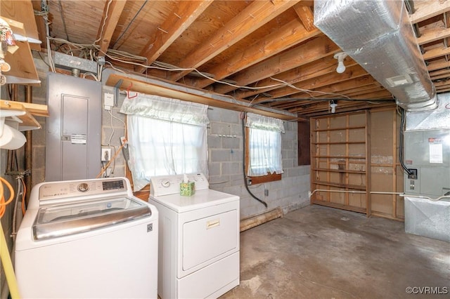 9201 Claymont Dr, Henrico, VA 23229 - basement featuring independent washer and dryer, electric panel, and heating unit