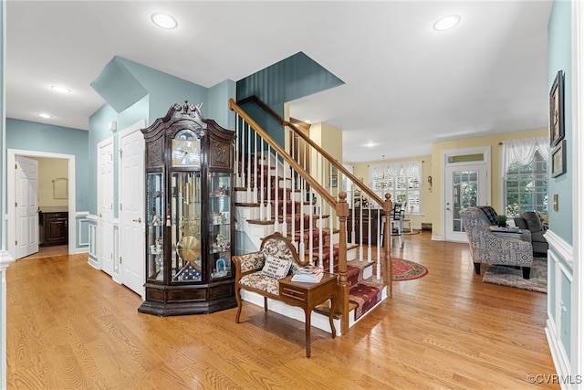 3105 Sapling Dr, Toano, VA 23168 - staircase with wood finished floors and recessed lighting