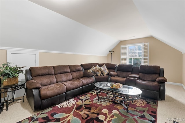 3105 Sapling Dr, Toano, VA 23168 - living room featuring carpet and lofted ceiling