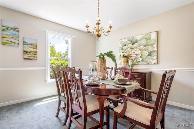 9154 Jump Cir, Mechanicsville, VA 23116 - carpeted dining space with a chandelier and baseboards