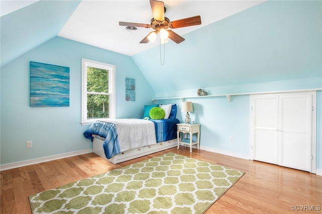 9154 Jump Cir, Mechanicsville, VA 23116 - bedroom with lofted ceiling, wood finished floors, and a ceiling fan