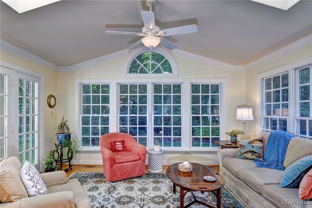 305 E Tazewells Way, Williamsburg, VA 23185 - living area featuring wood finished floors, ceiling fan, and lofted ceiling