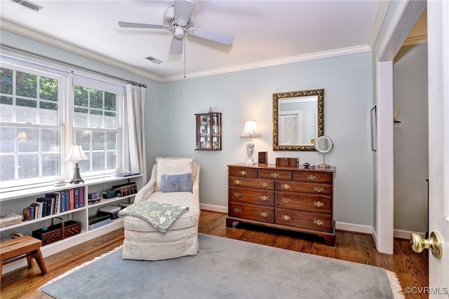 305 E Tazewells Way, Williamsburg, VA 23185 - living area with crown molding, ceiling fan, and wood finished floors