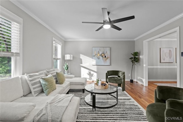 2941 Ellesmere Dr, Midlothian, VA 23113 - living area featuring ornamental molding, a ceiling fan, and wood finished floors