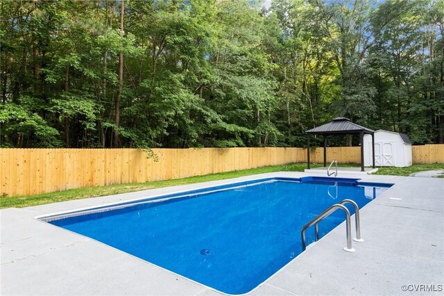 2941 Ellesmere Dr, Midlothian, VA 23113 - view of pool featuring a storage unit, a fenced backyard, a gazebo, and a patio
