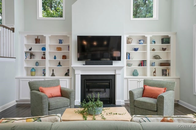 8300 Mckibben Dr, Chesterfield, VA 23838 - living area with plenty of natural light, dark wood finished floors, and a glass covered fireplace