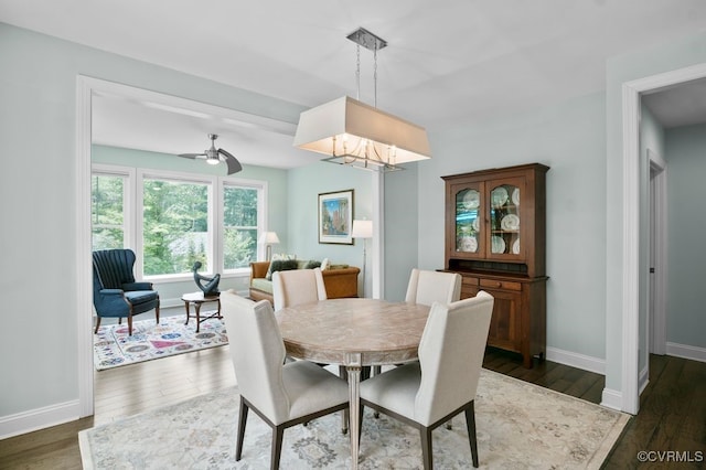 8300 Mckibben Dr, Chesterfield, VA 23838 - dining room featuring dark wood-style floors, a ceiling fan, and a chandelier