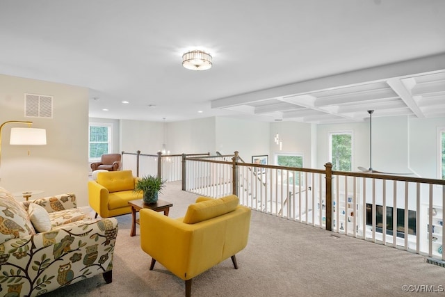 8300 Mckibben Dr, Chesterfield, VA 23838 - living area with beam ceiling, recessed lighting, coffered ceiling, and carpet floors