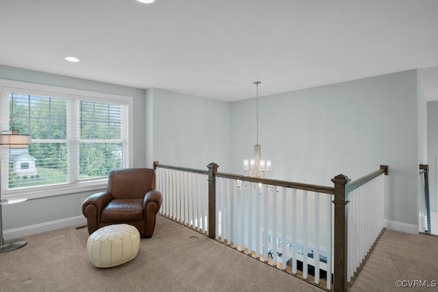 8300 Mckibben Dr, Chesterfield, VA 23838 - sitting room featuring carpet flooring, a chandelier, recessed lighting, and an upstairs landing