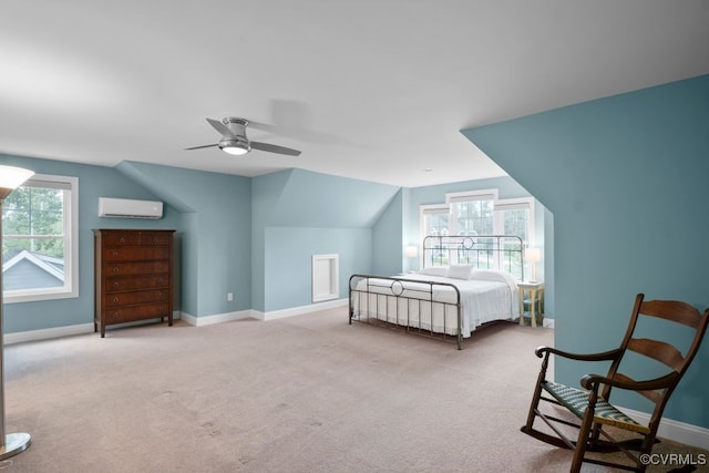 8300 Mckibben Dr, Chesterfield, VA 23838 - carpeted bedroom with lofted ceiling, ceiling fan, and a wall mounted AC