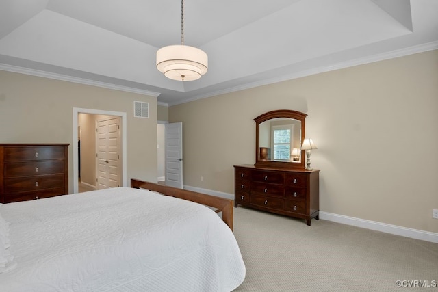 8300 Mckibben Dr, Chesterfield, VA 23838 - bedroom with crown molding, light carpet, and a tray ceiling