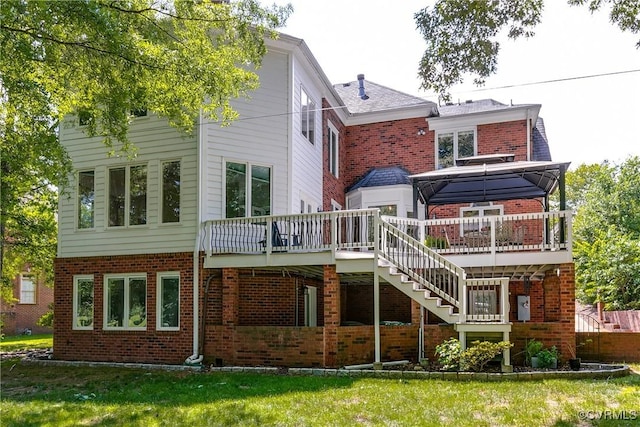 11916 Brookmeade Ct, Glen Allen, VA 23059 - rear view of house with brick siding, a gazebo, a wooden deck, and stairway