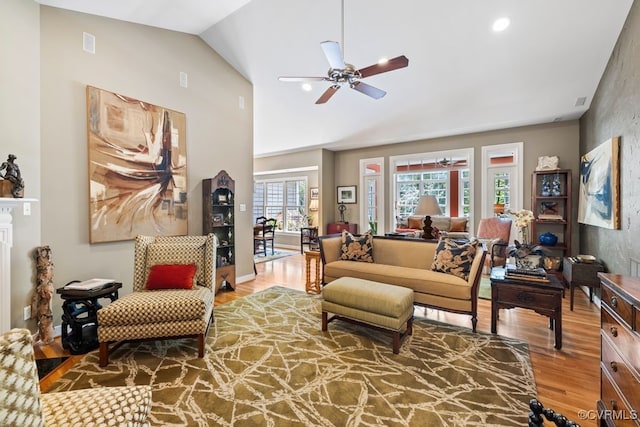 405 Elm Creek Dr, Manakin Sabot, VA 23103 - living area featuring a ceiling fan, wood finished floors, vaulted ceiling, and recessed lighting