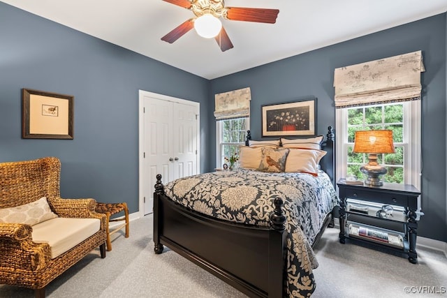405 Elm Creek Dr, Manakin Sabot, VA 23103 - bedroom featuring carpet, multiple windows, a closet, and a ceiling fan