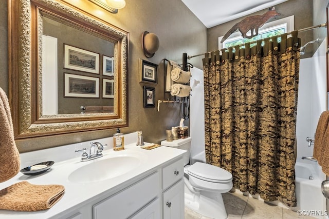405 Elm Creek Dr, Manakin Sabot, VA 23103 - bathroom featuring shower / bath combo with shower curtain, vanity, and tile patterned floors