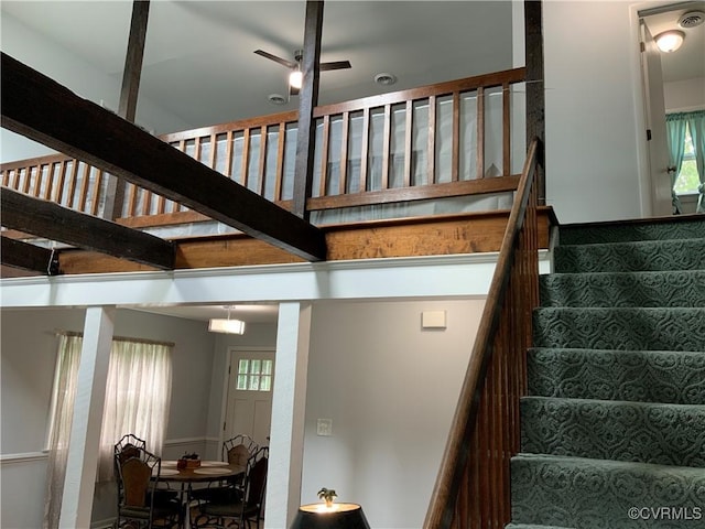 12400 Richmond St, Chesterfield, VA 23831 - stairway with a ceiling fan, healthy amount of natural light, and a towering ceiling