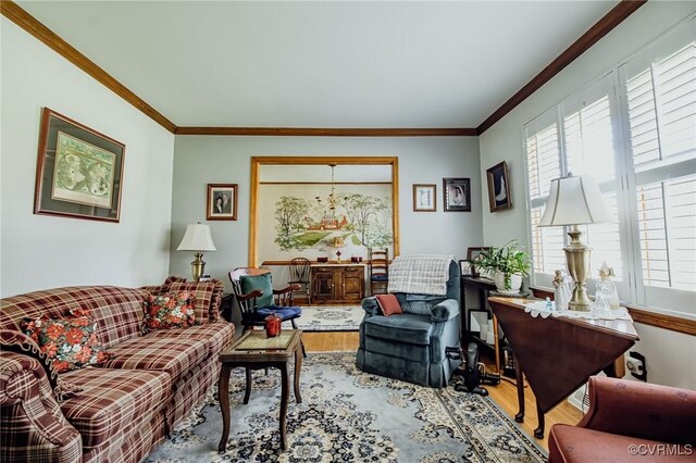 25014 James Ave, Dinwiddie, VA 23803 - living room featuring wood finished floors and crown molding