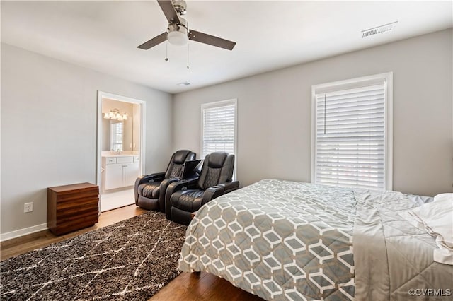 14432 Michaux Village Dr, Midlothian, VA 23113 - bedroom with wood finished floors, ceiling fan, and ensuite bath