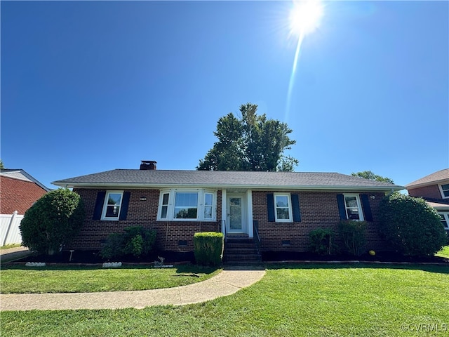 7360 Ford Ave, Mechanicsville, VA 23111 - single story home with a front lawn, crawl space, brick siding, a chimney, and entry steps