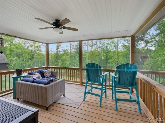 1270 Mill Quarter Rd, Powhatan, VA 23139 - wooden terrace featuring an outdoor hangout area and a ceiling fan
