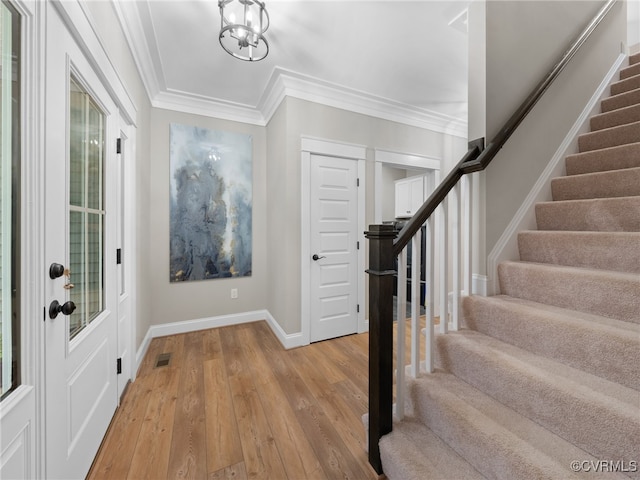 1270 Mill Quarter Rd, Powhatan, VA 23139 - foyer entrance with stairs, hardwood / wood-style flooring, and crown molding
