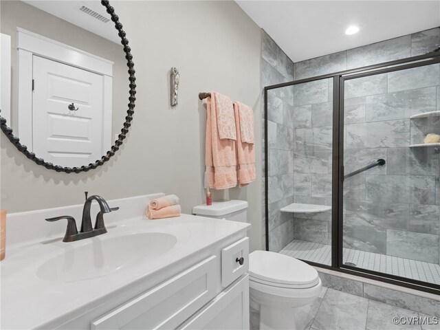 1270 Mill Quarter Rd, Powhatan, VA 23139 - bathroom featuring a shower stall, vanity, and recessed lighting