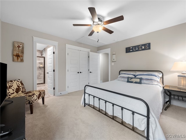 1270 Mill Quarter Rd, Powhatan, VA 23139 - bedroom with carpet floors, a closet, a ceiling fan, and connected bathroom