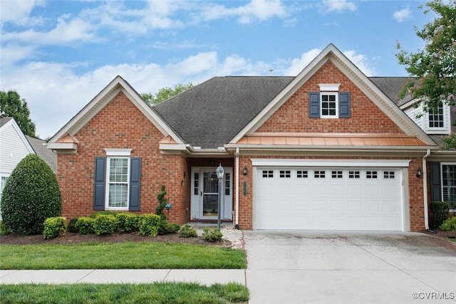 5027 Lewisetta Dr, Glen Allen, VA 23060 - traditional home featuring brick siding, concrete driveway, a garage, and a shingled roof