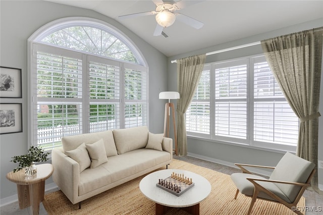 5027 Lewisetta Dr, Glen Allen, VA 23060 - living area with vaulted ceiling and ceiling fan