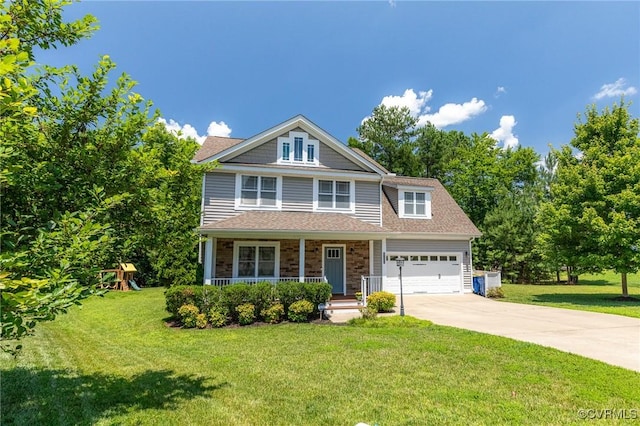 8300 Badestowe Ct, Chesterfield, VA 23832 - view of front facade featuring a porch, concrete driveway, a front lawn, and a garage