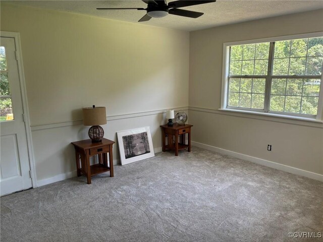 111 New S Rd, Lancaster, VA 22482 - carpeted living room with ceiling fan and a textured ceiling
