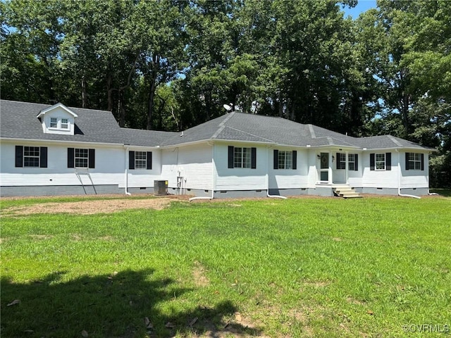 111 New S Rd, Lancaster, VA 22482 - view of front of house featuring crawl space, a front yard, and a shingled roof