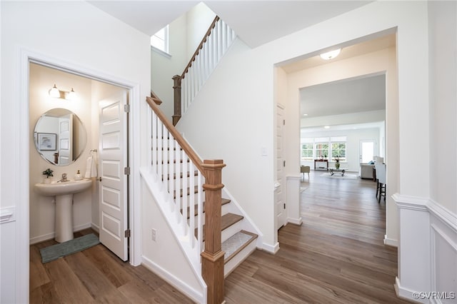 10698 Skippers St, Glen Allen, VA 23059 - stairway featuring wood finished floors and baseboards